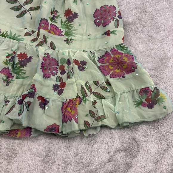VTG Anna Sui Silk Blend Sequin Mini Skirt Womens 4 Green Floral Ruffle Fairycore - Picture 5 of 15
